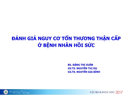 Bài giảng Đánh giá nguy cơ tổn thương thận cấp ở bệnh nhân hồi sức