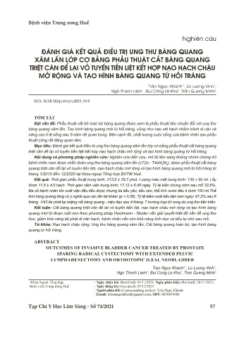 Đánh giá kết quả điều trị ung thư bàng quang xâm lấn lớp cơ bằng phẫu thuật cắt bàng quang triệt căn để lại vỏ tuyến tiền liệt kết hợp nạo hạch chậu mở rộng và tạo hình bàng quang từ hồi tràng