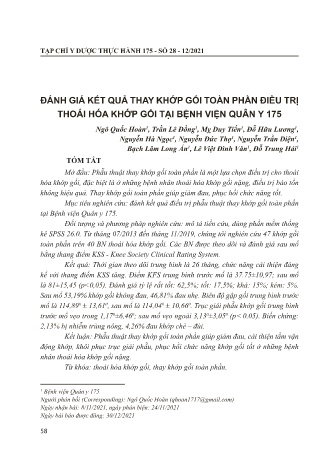 Đánh giá kết quả thay khớp gối toàn phần điều trị thoái hóa khớp gối tại Bệnh viện Quân Y 175