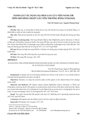 Đánh giá tác dụng hạ men gan của viên nang DR trên mô hình chuột gây tổn thường bằng Ethanol