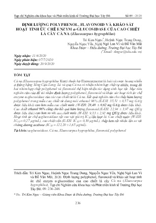 Định lượng Polyphenol, Flavonoid và khảo sát hoạt tính ức chế Enzym α-glucosidase của cao chiết lá cây cà na (Elaeocarpus hygrophilus)