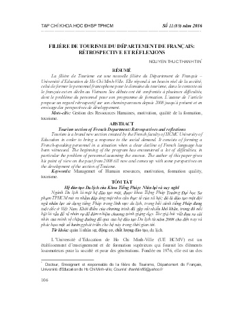 Filière de tourisme du département de français: Rétrospective et réflexions