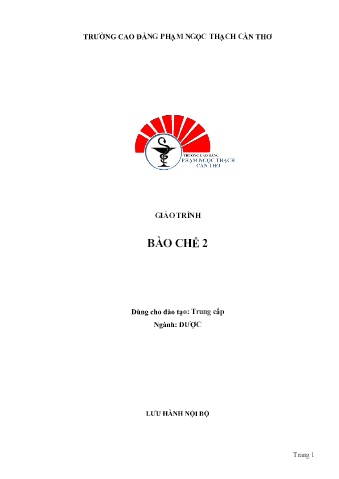Giáo trình Bào chế 2 - Phần 1