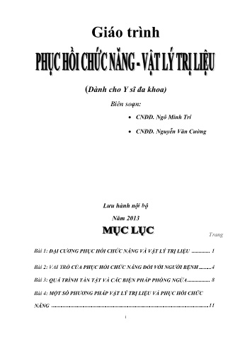 Giáo trình Phục hồi chức năng - Vật lý trị liệu
