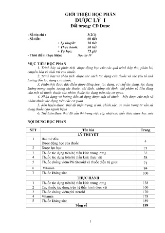 Giới thiệu học phần Dược lý I - Phần 1