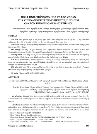 Hoạt tính chống oxy hóa và bảo vệ gan của viên nang DR trên mô hình thực nghiệm gây tổn thương gan bằng Ethanol