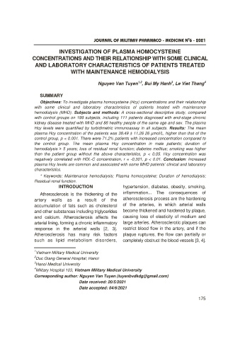 Investigation of plasma Homocysteine concentrations and their relationship with some clinical and laboratory characteristics of patients treated with maintenance hemodialysis