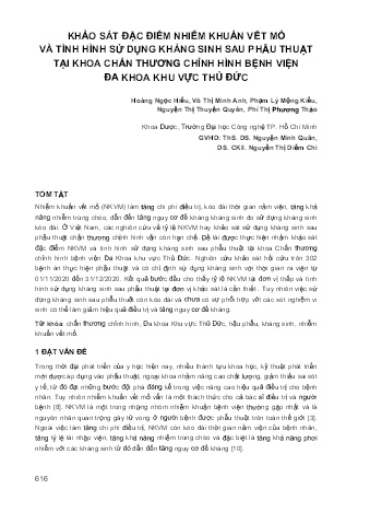 Khảo sát đặc điểm nhiễm khuẩn vết mổ và tình hình sử dụng kháng sinh sau phẫu thuật tại khoa chấn thương chỉnh hình Bệnh viện đa khoa khu vực Thủ Đức