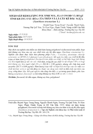 Khảo sát hàm lượng Polyphenol, Flavonoid và hoạt tính kháng Oxy hóa của thân và lá cây ké đầu ngựa (xanthium strumarium l.)