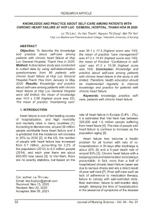 Knowledge and practice about self-care among patients with chronic heart failure at Hop Luc general hospital, Thanh Hoa in 2020