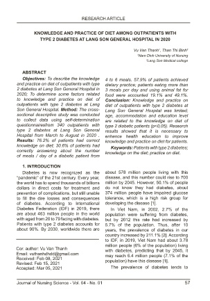 Knowledge and practice of diet among outpatients with type 2 diabetes at Lang Son General Hospital in 2020