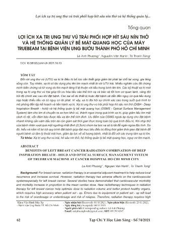 Lợi ích xạ trị ung thư vú trái phối hợp hít sâu nín thở và hệ thống quản lý bề mặt quang học của máy truebeam tại bệnh viện ung bướu Thành phố Hồ Chí Minh