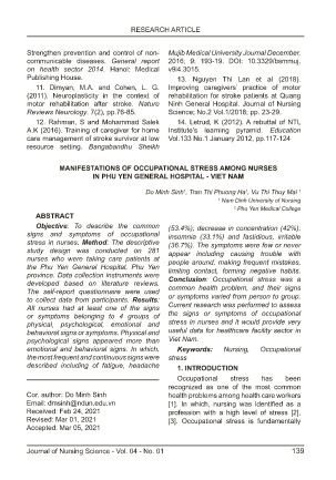 Manifestations of occupational stress among nurses in Phu Yen general Hospital - Viet Nam