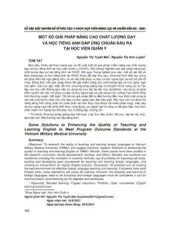 Một số giải pháp nâng cao chất lượng dạy và học tiếng Anh đáp ứng chuẩn đầu ra tại Học viện Quân Y