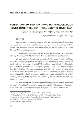 Nghiên cứu sự biến đổi nồng độ Thyroglobulin huyết thanh trên bệnh nhân ung thư tuyến giáp