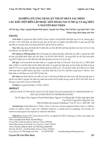 Nghiên cứu ứng dụng kỹ thuật MLPA xác định các kiểu đột biến lặp hoặc mất đoạn tại vị trí 1P và 16Q trên u nguyên bào thận