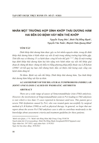 Nhân một trường hợp dính khớp thái dương hàm hai bên do bệnh vảy nến thể khớp