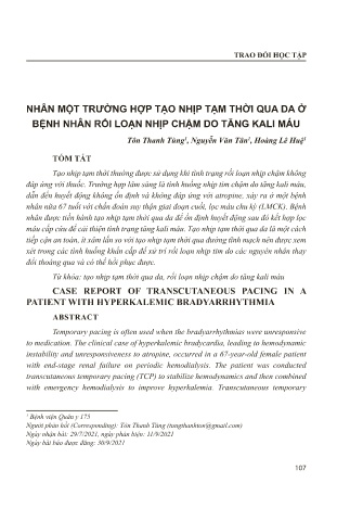 Nhân một trường hợp tạo nhịp tạm thời qua da ở bệnh nhân rối loạn nhịp chậm do tăng kali máu