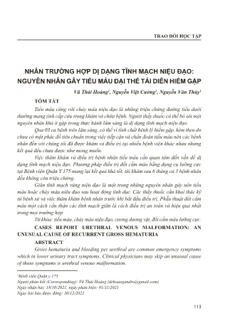 Nhân trường hợp dị dạng tĩnh mạch niệu đạo: Nguyên nhân gây tiểu máu đại thể tái diễn hiếm gặp