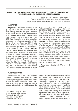 Quality of life among out-patients with type 2 diabetes managed by Yen Bai provincial endocrine hospital in 2020