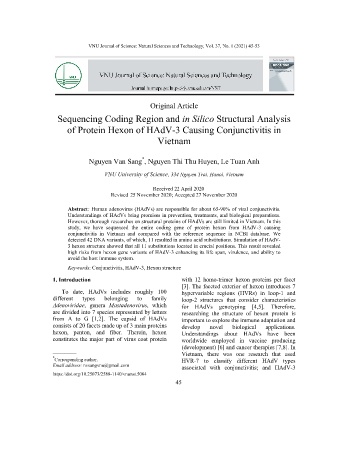 Sequencing Coding Region and in Silico Structural Analysis of Protein Hexon of HAdV-3 Causing Conjunctivitis in Vietnam