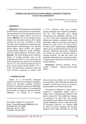 Stress and related factors among nursing students at Duy Tan university