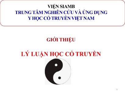 Tài liệu Lý luận học cổ truyền - Giới thiệu
