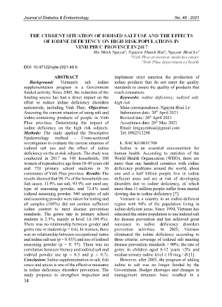 The current situation of iodised salt use and the effects of iodine deficiency on high risk populations in Vinh Phuc province in 2017