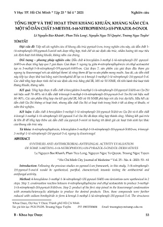 Tổng hợp và thử hoạt tính kháng khuẩn, kháng nấm của một số dẫn chất 3-Methyl-1-(4-Nitrophenyl)-1h-pyrazol-5-on/ol