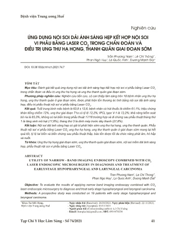 Ứng dụng nội soi dải ánh sáng hẹp kết hợp nội soi vi phẫu bằng Laser CO2 trong chẩn đoán và điều trị ung thư hạ họng, thanh quản giai đoạn sớm