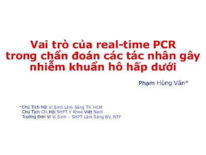 Vai trò của real-time PCR trong chẩn đoán các tác nhân gây nhiễm khuẩn hô hấp dưới